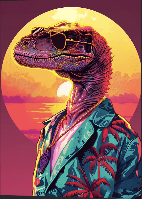 dinosaurio en la playa